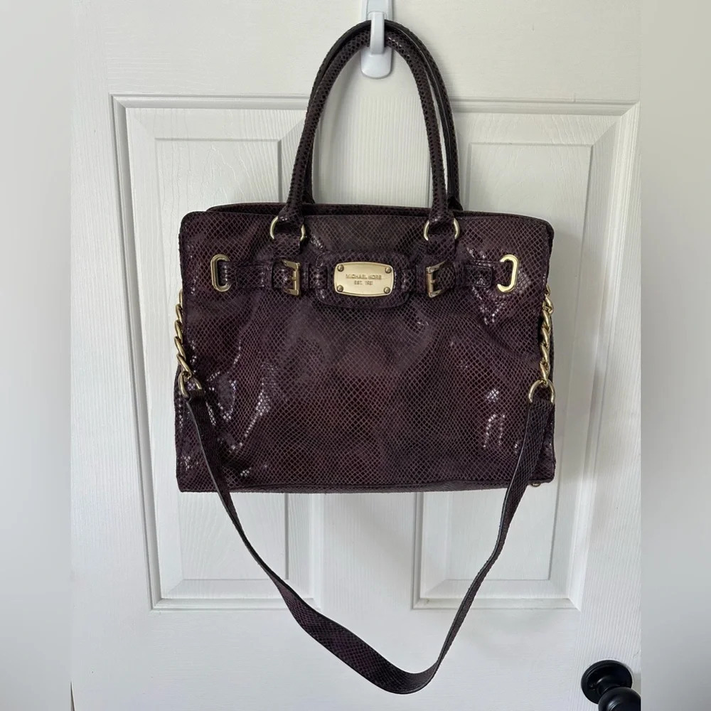 Michael Kors Embossed Purple Python Print Hamilto… - image 2
